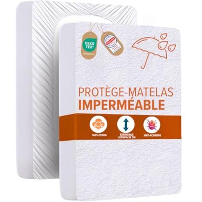 DREAMWAY Protège Matelas 140x200 cm Épaisseur 30 cm Alèse Drap Housse Imperméable, Ultra Doux, Silencieux, Coton Oeko-Tex, Lavable 60°C, Respirant DREAMWAY Protège Matelas 140x200 cm Épaisseur 30 cm Alèse Drap Housse Imperméable, Ultra Doux, Silencieux, Coton Oeko-Tex, Lavable 60°C, Respirant