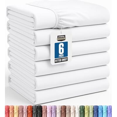 Utopia Bedding Lot de 6 draps en microfibre brossée douce et poches profondes, ne rétrécit pas et ne se décolore pas, facile d'entretien, (lit double, blanc) Utopia Bedding Lot de 6 draps en microfibre brossée douce et poches profondes, ne rétrécit pas et ne se décolore pas, facile d'entretien, (lit double, blanc)