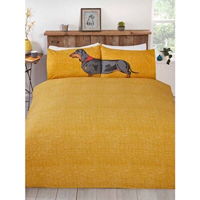 Rapport Home Studio Art Bedding Hello Cute Sausage Dog Love Reversible Duvet Cover Set Parure lit Simple Motif Chien Saucisse, Multicolore Rapport Home Studio Art Bedding Hello Cute Sausage Dog Love Reversible Duvet Cover Set Parure lit Simple Motif Chien Saucisse, Multicolore