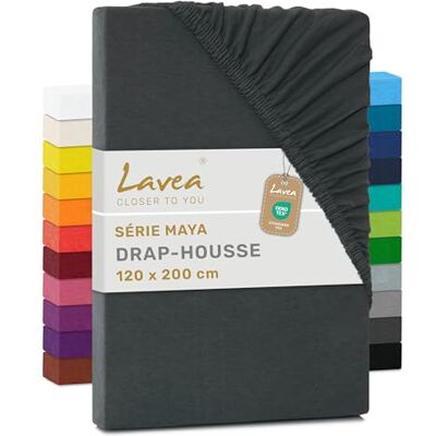 Lavea ® Drap-Housse 120x190/200 cm – Coton 100% Doux et Respirant – pour Matelas Épais Jusqu’à 20 cm – Jersey avec Élastique Tout Autour – Anthracite Lavea ® Drap-Housse 120x190/200 cm – Coton 100% Doux et Respirant – pour Matelas Épais Jusqu’à 20 cm – Jersey avec Élastique Tout Autour – Anthracite