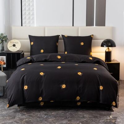 Cotton Market Parure de lit 3 pièces en microfibre et coton Avec fermeture éclair Motif fleurs Housse de couette avec 2 taies d'oreiller 70 x 80 cm Motif floral Noir Cotton Market Parure de lit 3 pièces en microfibre et coton Avec fermeture éclair Motif fleurs Housse de couette avec 2 taies d'oreiller 70 x 80 cm Motif floral Noir