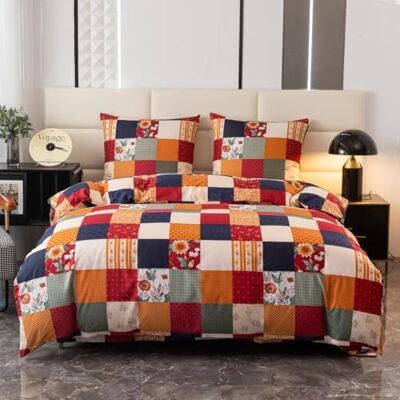 Cotton Market Parure de lit 3 pièces en coton Housse de couette de 135 x 220 cm et 1 taie d'oreiller 70 x 80 cm Motif à carreaux (multicolore) Cotton Market Parure de lit 3 pièces en coton Housse de couette de 135 x 220 cm et 1 taie d'oreiller 70 x 80 cm Motif à carreaux (multicolore)