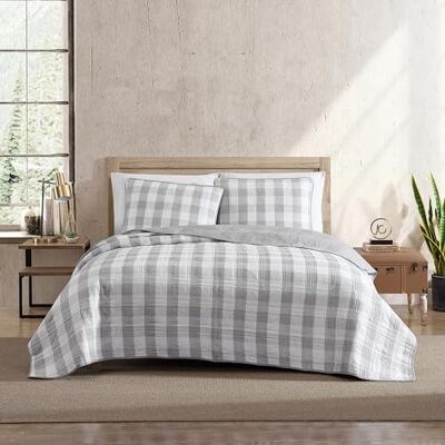 Eddie Bauer Parure de lit réversible en coton avec couvre-oreiller(s) assorti(s), décoration d'intérieur pour toutes les saisons, gris clair, très grand lit Eddie Bauer Parure de lit réversible en coton avec couvre-oreiller(s) assorti(s), décoration d'intérieur pour toutes les saisons, gris clair, très grand lit