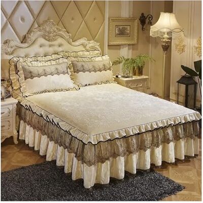 GMVZGQW Parure de lit 3 pièces en dentelle épaisse avec couvre-lit pour la maison Grand lit / très grand lit (beige, 3 pièces, 180 x 200 cm) GMVZGQW Parure de lit 3 pièces en dentelle épaisse avec couvre-lit pour la maison Grand lit / très grand lit (beige, 3 pièces, 180 x 200 cm)