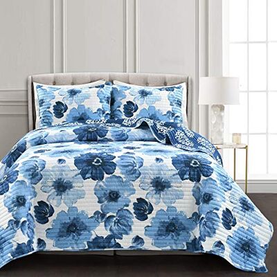 Lush Decor Leah Parure de lit réversible 3 pièces, bleu marine et blanc, lit double/grand lit Lush Decor Leah Parure de lit réversible 3 pièces, bleu marine et blanc, lit double/grand lit