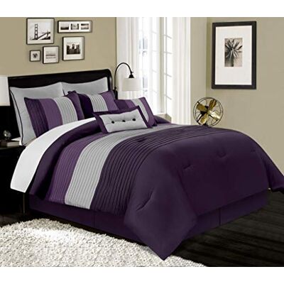 Chezmoi Collection Loft Parure de lit 8 pièces à rayures, très grand lit californien, violet/gris/lavande Chezmoi Collection Loft Parure de lit 8 pièces à rayures, très grand lit californien, violet/gris/lavande