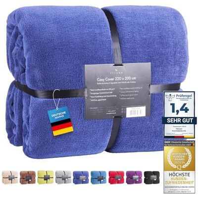 Feluna couverture câline XXL couverture en microfibre couvre-lit couverture de séjour avec toucher cachemire 220 x 200 cm (Indigo) Feluna couverture câline XXL couverture en microfibre couvre-lit couverture de séjour avec toucher cachemire 220 x 200 cm (Indigo)
