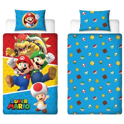 Character World Nintendo Super Mario Parure de lit simple avec housse de couette réversible double face avec taie d'oreiller assortie en polycoton Character World Nintendo Super Mario Parure de lit simple avec housse de couette réversible double face avec taie d'oreiller assortie en polycoton