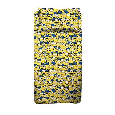 hermet Minions Parure de lit 1 place, 1 place, drap plat, drap housse avec coins, taie d'oreiller, 100% coton, produit officiel hermet Minions Parure de lit 1 place, 1 place, drap plat, drap housse avec coins, taie d'oreiller, 100% coton, produit officiel