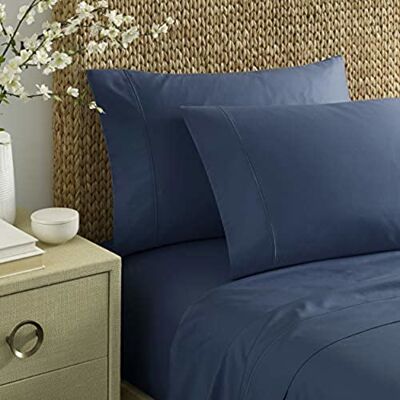 Nautica Parure de lit en satin de coton, 400 fils au pouce carré, lisse et infroissable (bleu marine, très grand lit) Nautica Parure de lit en satin de coton, 400 fils au pouce carré, lisse et infroissable (bleu marine, très grand lit)