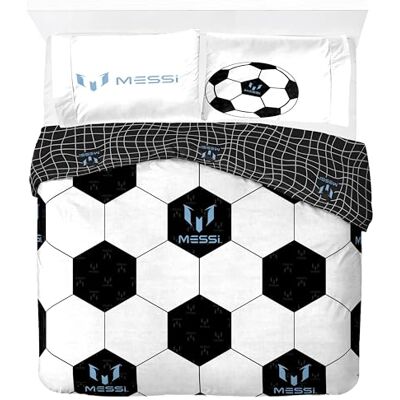 Jay Franco Messi Football Parure de lit 3 pièces super douce pour enfant avec taie d'oreiller Housse de couette uniquement (rembourrage non inclus), blanc, lit double Jay Franco Messi Football Parure de lit 3 pièces super douce pour enfant avec taie d'oreiller Housse de couette uniquement (rembourrage non inclus), blanc, lit double