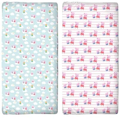 Character World Lot de 2 draps-housses officiels Peppa Pig de 140 x 70 cm Super doux et respirants Confortables Motif Peppa et George Bleu et rose Character World Lot de 2 draps-housses officiels Peppa Pig de 140 x 70 cm Super doux et respirants Confortables Motif Peppa et George Bleu et rose