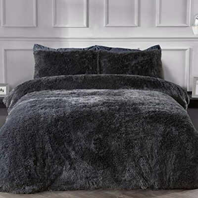 Sleepdown Parure de lit en polaire à poils longs avec housse de couette et taies d'oreiller Gris anthracite Lit double (200 x 200 cm) 5056242754602 Sleepdown Parure de lit en polaire à poils longs avec housse de couette et taies d'oreiller Gris anthracite Lit double (200 x 200 cm) 5056242754602