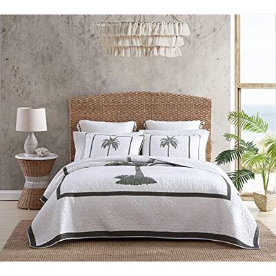 Tommy Bahama Collection Palm Island Couette 100% coton, réversible, douce et respirante, prélavée pour plus de douceur, grand lit, gris Tommy Bahama Collection Palm Island Couette 100% coton, réversible, douce et respirante, prélavée pour plus de douceur, grand lit, gris