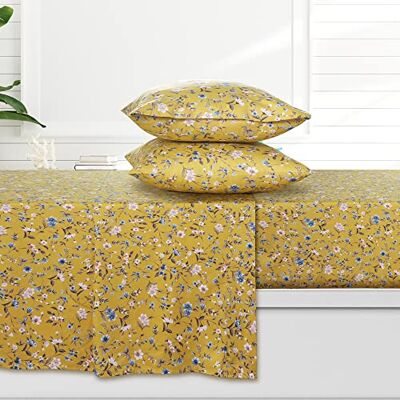 AZORES HOME Carolina Parure de lit en coton bio 300 fils à poches profondes, convient aux matelas jusqu'à 48,3 cm, grand lit, jaune AZORES HOME Carolina Parure de lit en coton bio 300 fils à poches profondes, convient aux matelas jusqu'à 48,3 cm, grand lit, jaune