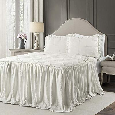 Lush Decor Ravello Parure de lit plissée réversible douce et réversible en polyester, blanc, très grand lit Lush Decor Ravello Parure de lit plissée réversible douce et réversible en polyester, blanc, très grand lit