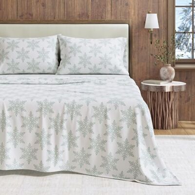 Great Bay Home Parure de lit d'hiver en flanelle 100% coton turc pour lit double Poche profonde – Draps doux – Chaud, brossée double – Draps de lit en flanelle anti-bouloches (lit double, flocon de Great Bay Home Parure de lit d'hiver en flanelle 100% coton turc pour lit double Poche profonde – Draps doux – Chaud, brossée double – Draps de lit en flanelle anti-bouloches (lit double, flocon de