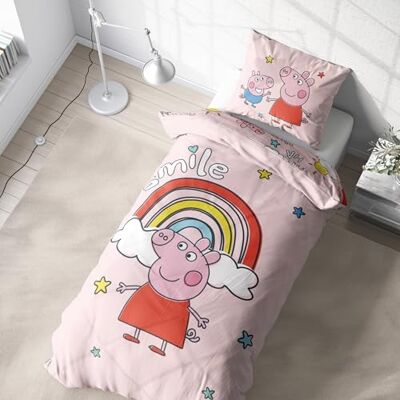 Character World Parure de lit pour enfant Peppa Pig 135 x 200 cm, pour filles et garçons, 1 taie d'oreiller 80 x 80 cm + housse de couette 135 x 200 cm, idée cadeau pour fille, Peppa Pig & George, Smile arc-en-ciel Character World Parure de lit pour enfant Peppa Pig 135 x 200 cm, pour filles et garçons, 1 taie d'oreiller 80 x 80 cm + housse de couette 135 x 200 cm, idée cadeau pour fille, Peppa Pig & George, Smile arc-en-ciel