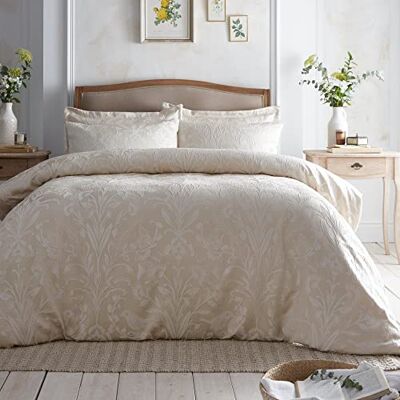 Appletree Parure de lit en microfibre douce au toucher jacquard avec housse de couette 260 x 220 cm et 2 taies d'oreiller Motif oiseaux et fleurs Champagne Tissu épais Appletree Parure de lit en microfibre douce au toucher jacquard avec housse de couette 260 x 220 cm et 2 taies d'oreiller Motif oiseaux et fleurs Champagne Tissu épais