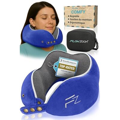 FLOWZOOM Comfy Coussin de Voyage en Mousse à Mémoire de Forme pour Avion et Voiture – Oreiller pour Avion Réglable, Soutien à 360°, Housse en Peluche Lavable et Pochette de Transport – Bleu marine FLOWZOOM Comfy Coussin de Voyage en Mousse à Mémoire de Forme pour Avion et Voiture – Oreiller pour Avion Réglable, Soutien à 360°, Housse en Peluche Lavable et Pochette de Transport – Bleu marine
