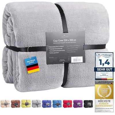 Feluna couverture câline XXL couverture en microfibre couvre-lit couverture de séjour avec toucher cachemire 220 x 200 cm (Gris) Feluna couverture câline XXL couverture en microfibre couvre-lit couverture de séjour avec toucher cachemire 220 x 200 cm (Gris)