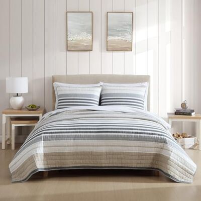 Nautica Parure de lit réversible en coton avec taies d'oreiller assorties, décoration d'intérieur moderne pour toutes les saisons (beige Dover, très grand lit) Nautica Parure de lit réversible en coton avec taies d'oreiller assorties, décoration d'intérieur moderne pour toutes les saisons (beige Dover, très grand lit)