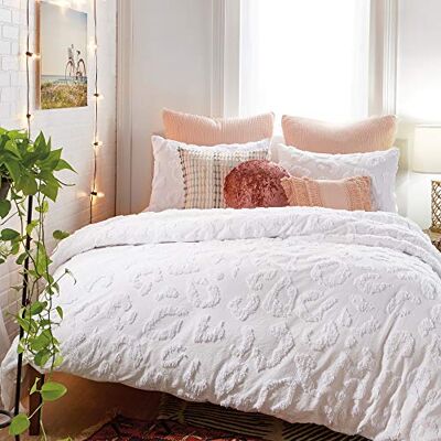 Peri Home Parure de lit 3 pièces et taies d'oreiller 100% coton (léopard chenille blanc, lit double/grand lit) Peri Home Parure de lit 3 pièces et taies d'oreiller 100% coton (léopard chenille blanc, lit double/grand lit)
