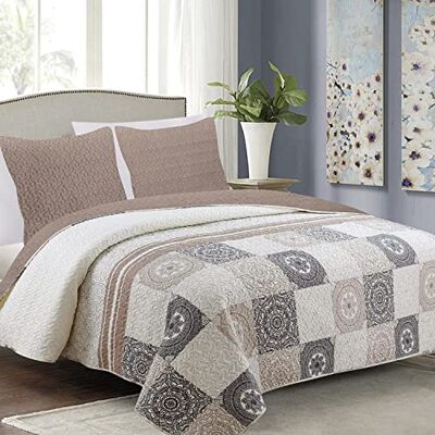 Euromat Couvre-lit, matelassé, avec 2 taies d'oreiller de 40 x 40 cm, (beige, gris, écru, antea, 220 x 240 cm) Euromat Couvre-lit, matelassé, avec 2 taies d'oreiller de 40 x 40 cm, (beige, gris, écru, antea, 220 x 240 cm)
