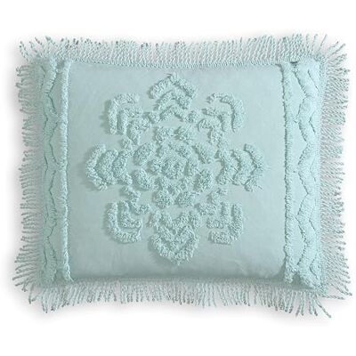 Beatrice Home Fashions Taie d'oreiller standard, bleu, médaillon lotus 100% coton chenille, doux, confortable, léger, franges Beatrice Home Fashions Taie d'oreiller standard, bleu, médaillon lotus 100% coton chenille, doux, confortable, léger, franges
