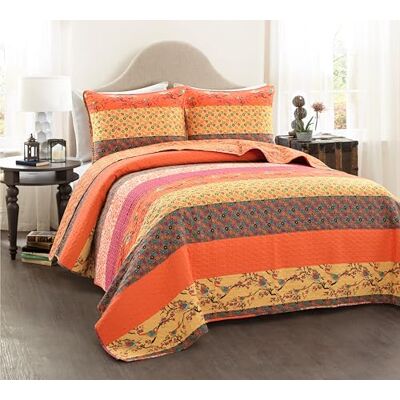 Lush Decor Royal Empire Parure de lit 3 pièces pour lit double/grand lit, mandarine Lush Decor Royal Empire Parure de lit 3 pièces pour lit double/grand lit, mandarine