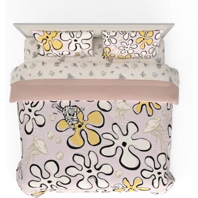 Franco Parure de lit et parure de lit 5 pièces en polyester recyclé, motif Bob l'éponge pour très grand lit Franco Parure de lit et parure de lit 5 pièces en polyester recyclé, motif Bob l'éponge pour très grand lit