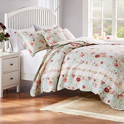 Greenland Home Fashions Greenland Home Antique Rose Parure de lit 100% coton pour lit double/grand lit (5 pièces), bleu Greenland Home Fashions Greenland Home Antique Rose Parure de lit 100% coton pour lit double/grand lit (5 pièces), bleu