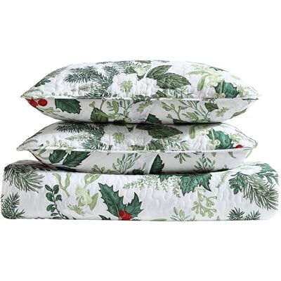 Beatrice Home Fashions Parure de lit, polyester, vert, blanc, rouge, king size Beatrice Home Fashions Parure de lit, polyester, vert, blanc, rouge, king size