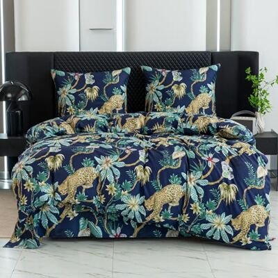 Cotton Market Underzy Parure de lit 3 pièces en microfibre de coton avec fermeture éclair, housse de couette de 220 x 200 cm et 2 taies d'oreiller de 70 x 80 cm, vert sauvage Cotton Market Underzy Parure de lit 3 pièces en microfibre de coton avec fermeture éclair, housse de couette de 220 x 200 cm et 2 taies d'oreiller de 70 x 80 cm, vert sauvage