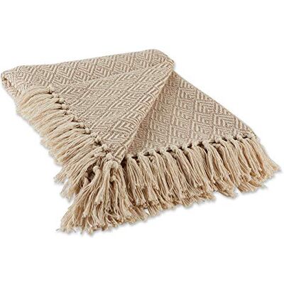 DII Jeté en coton tissé collection motif diamant, 127 x 152,4 cm, pierre DII Jeté en coton tissé collection motif diamant, 127 x 152,4 cm, pierre