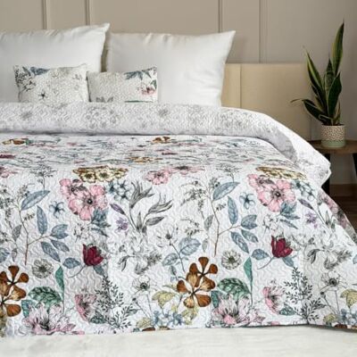 Euromat Couvre-lit matelassé avec 2 taies d'oreiller 40 x 40 cm (bleu, blanc, fleurs – SY-5632, 220 x 240 cm) Euromat Couvre-lit matelassé avec 2 taies d'oreiller 40 x 40 cm (bleu, blanc, fleurs – SY-5632, 220 x 240 cm)