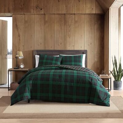 Eddie Bauer Parure de lit pour grand lit, réversible en coton avec taies d'oreiller assorties, décoration d'intérieur à carreaux avec fermeture à boutons (tartan vert forêt, grand lit) Eddie Bauer Parure de lit pour grand lit, réversible en coton avec taies d'oreiller assorties, décoration d'intérieur à carreaux avec fermeture à boutons (tartan vert forêt, grand lit)