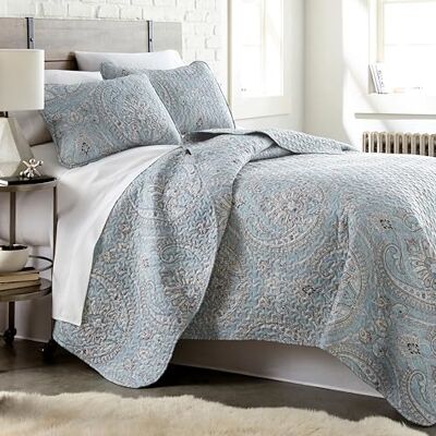 Southshore Fine Living, Inc. Parure de lit légère bohème 3 pièces avec couvre-lit cachemire avec deux taies d'oreiller assorties (274,3 x 248,9 cm (l x L), turquoise, très grand lit/très grand lit Southshore Fine Living, Inc. Parure de lit légère bohème 3 pièces avec couvre-lit cachemire avec deux taies d'oreiller assorties (274,3 x 248,9 cm (l x L), turquoise, très grand lit/très grand lit