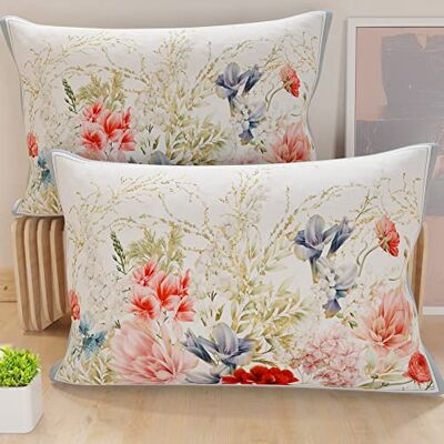 PETTI Artigiani Italiani Taies d'Oreiller pour Lit, Lot de 2 Taies 50x80 cm, Housse de Coussin en Microfibre Hypoallergénique, Made in Italy, Motif Floral Azzurro PETTI Artigiani Italiani Taies d'Oreiller pour Lit, Lot de 2 Taies 50x80 cm, Housse de Coussin en Microfibre Hypoallergénique, Made in Italy, Motif Floral Azzurro