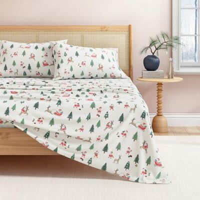 Great Bay Home Parure de lit en flanelle 100% coton turc, poches profondes, draps de Noël doux, chaud, anti-boulochage (double, Père Noël) Great Bay Home Parure de lit en flanelle 100% coton turc, poches profondes, draps de Noël doux, chaud, anti-boulochage (double, Père Noël)