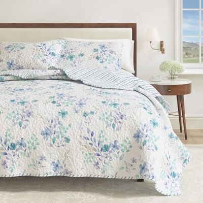 Great Bay Home Parure de lit légère avec taies d'oreiller pour lit simple Motif floral bleu Pour toutes saisons Réversible Literie rustique Lit jumeau April matin Great Bay Home Parure de lit légère avec taies d'oreiller pour lit simple Motif floral bleu Pour toutes saisons Réversible Literie rustique Lit jumeau April matin