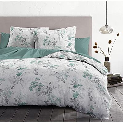 HOME LINGE PASSION , Parure de Draps 3 Pièces, 100% Coton 57 Fils, 2 Personnes 240x300 cm, Pompadour Blanc/Gris/Vert HOME LINGE PASSION , Parure de Draps 3 Pièces, 100% Coton 57 Fils, 2 Personnes 240x300 cm, Pompadour Blanc/Gris/Vert