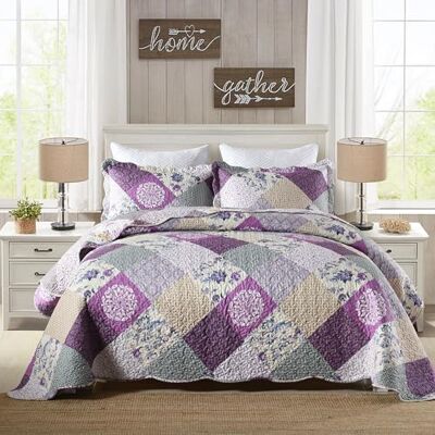 HoneiLife Parure de lit 3 pièces avec courtepointe pour très grand lit – Couvre-lit réversible en microfibre à motif patchwork floral pour toutes les saisons – Fin du printemps, très grand lit HoneiLife Parure de lit 3 pièces avec courtepointe pour très grand lit – Couvre-lit réversible en microfibre à motif patchwork floral pour toutes les saisons – Fin du printemps, très grand lit