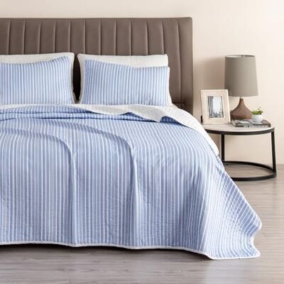 Great Bay Home Marcie Collection Parure de lit réversible 2 pièces avec couvre-oreillers – Couvre-lit toutes saisons avec motif rayé (lit simple, bleu) Great Bay Home Marcie Collection Parure de lit réversible 2 pièces avec couvre-oreillers – Couvre-lit toutes saisons avec motif rayé (lit simple, bleu)