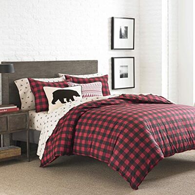 Eddie Bauer Parure de lit réversible en coton pour grand lit, motif à carreaux de buffle pour toutes les saisons (rouge/noir, grand lit) Eddie Bauer Parure de lit réversible en coton pour grand lit, motif à carreaux de buffle pour toutes les saisons (rouge/noir, grand lit)