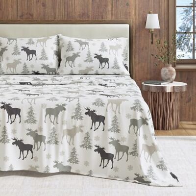 Great Bay Home Parure de lit 4 pièces en flanelle pour lit double, 100% coton turc, double brossé, imprimé, ultra doux et confortable (élan) Great Bay Home Parure de lit 4 pièces en flanelle pour lit double, 100% coton turc, double brossé, imprimé, ultra doux et confortable (élan)