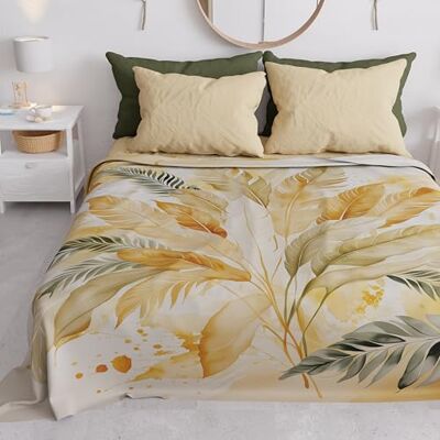 PETTI Artigiani Italiani Couvre-lit une place et demie printemps-été, couverture légère une place et demie, draps de lit, Palma Olive, 100% fabriqué en Italie PETTI Artigiani Italiani Couvre-lit une place et demie printemps-été, couverture légère une place et demie, draps de lit, Palma Olive, 100% fabriqué en Italie