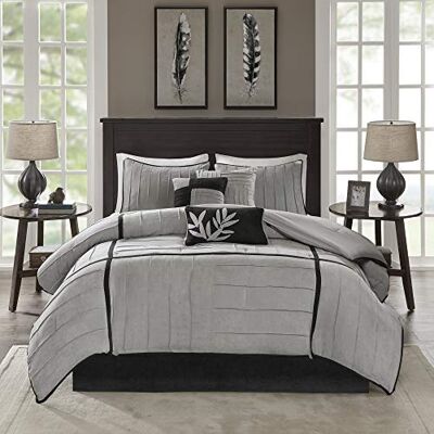 Madison Park Toutes saisons, jupe de lit assortie, oreillers décoratifs, polyester/polyfill, dune dune, noir gris, grand lit Madison Park Toutes saisons, jupe de lit assortie, oreillers décoratifs, polyester/polyfill, dune dune, noir gris, grand lit