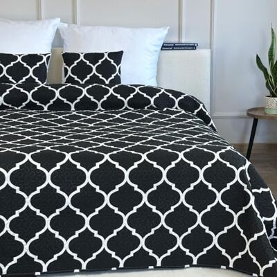 Euromat Couvre-lit matelassé avec 2 taies d'oreiller 40 x 40 cm (Meridien marocain noir/blanc SY-1706, 220 x 240 cm) Euromat Couvre-lit matelassé avec 2 taies d'oreiller 40 x 40 cm (Meridien marocain noir/blanc SY-1706, 220 x 240 cm)