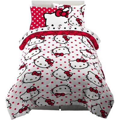 Franco Parure de lit 5 pièces en microfibre pour lit simple Rouge Hello Kitty Franco Parure de lit 5 pièces en microfibre pour lit simple Rouge Hello Kitty